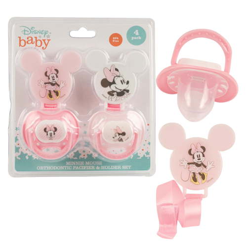 Disney Cudlie Minnie Mouse Baby Girl 2 Pacifiers & 2 Clips