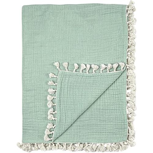 Crane Baby Muslin Swaddle Blanket, Soft Cotton Lightweight Nursery and Stroller Blanket for Baby Boys & Girls, Evergreen, 30" x 40"