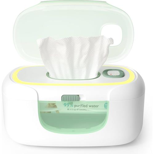 Momcozy New Baby Wipe Warmer, Large Capacity Wipe Dispenser Compatible with 60-80pcs,10-Min Fast Heating,4 Temperature Modes,Innovative Spring Design,Silicone&Top Seals,Even Heating,3-Level Nightlight