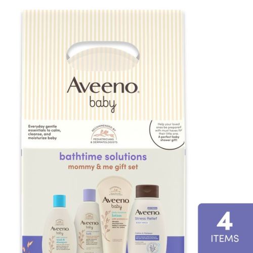 Aveeno Baby & Me Daily Bathtime Solutions Gift Set Includes Baby Wash, Shampoo,calming Bath And Moisturizing Lotion - 4ct