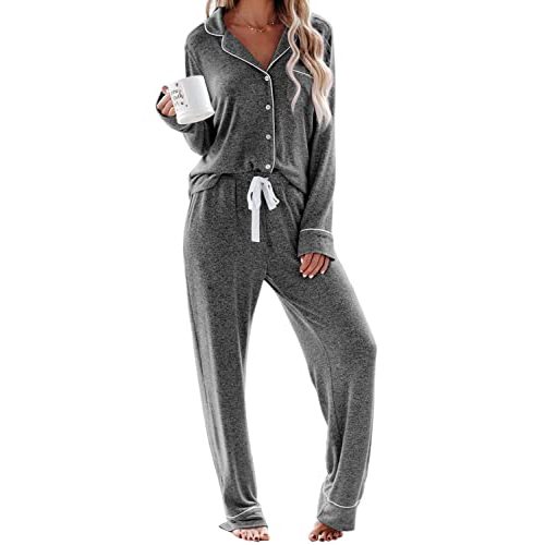 Aamikast Women's Pajama Sets Long Sleeve Button Down Sleepwear Nightwear Soft Pjs Lounge Sets