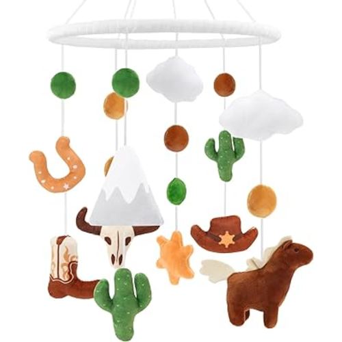 Baby Cowboy Crib Mobile for Boys Cowboy Hat Boot Western Themed Nursery Mobiles for Bassinet Plush Ceiling Hanging Decorations Baby Shower Gifts Baby Room Cot Decor