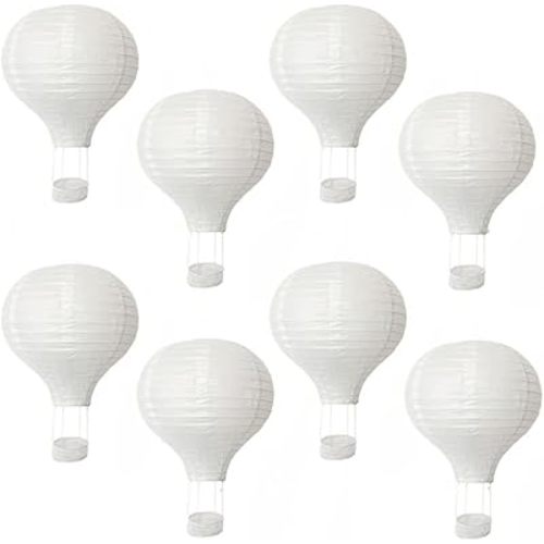 8PCS Hanging White Hot Air Balloon Paper Lanterns Set, 12 inch Reusable Derorative Chinese Japanese Party Ball Lamps for DIY Craft Lantern Home Decor Party Decoration Gift