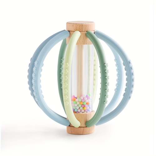 Wooden & Silicone Spherical Rattle – Colorful Infant Sand Timer – Bambini