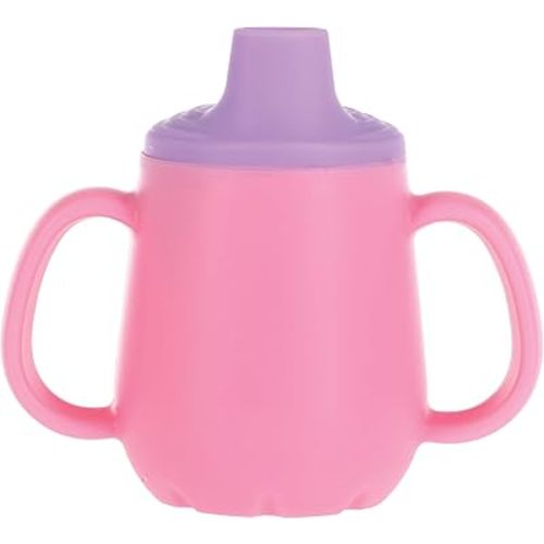 Nuby First Training Cup - Silicone Cup with Free-Flow Spout and Easy-Grip Design - 2 oz - 6+ Months - Purple and Pink
