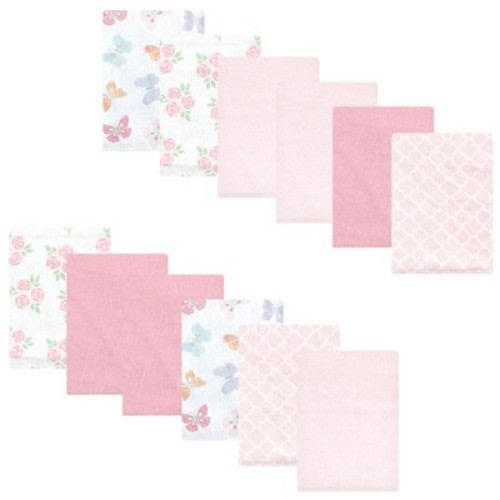 Luvable Friends Hudson Baby Flannel Burp Cloths 12pk, Pink Butterfly Garden