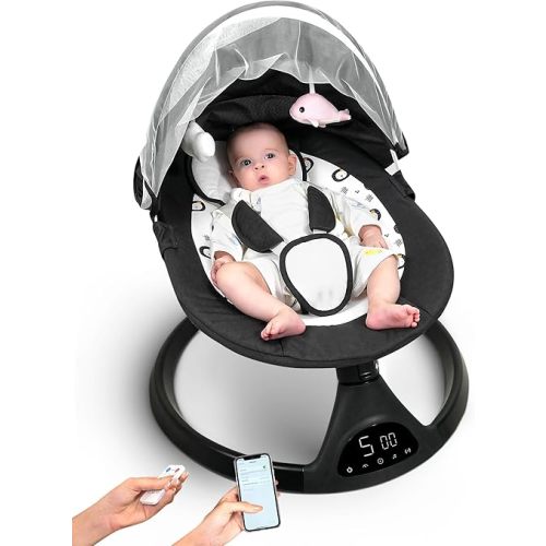 Electric Baby Swing for Infants to Toddler Portable Babies Swing Timing Function 5 Swing Speeds Bluetooth Touch Screen Music Speaker with 10 Preset Lullabies 5-Point Carabiner Black