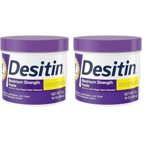 Desitin Maximum Strength Baby Diaper Rash Cream with 40% Zinc Oxide for Treatment, Relief & Prevention, Hypoallergenic, Phthalate- & Paraben-Free Paste, 16 oz (Pack of 2)
