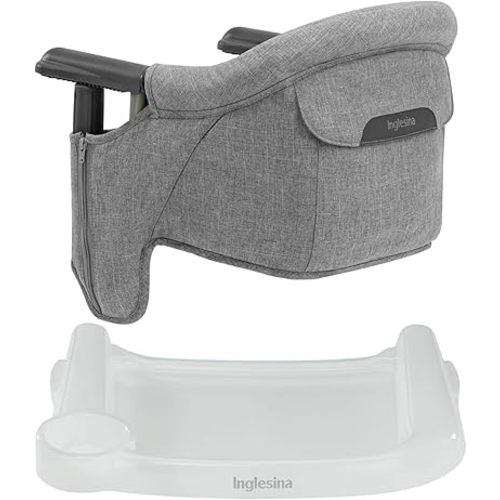 Inglesina Fast Table Chair - Stone Gray Melange + Fast Dining Tray - Portable Baby High Chair - for Babies & Toddlers up to 37 lbs - Fits Tables 0.8'' to 3.5'' Thick - Compact - Travel Bag Included