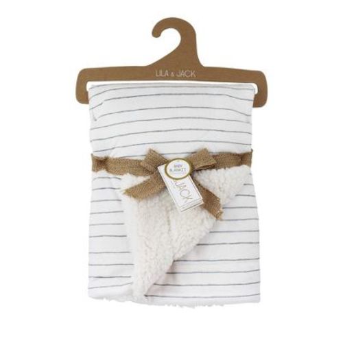 Lila And Jack Mink/faux Shearling Blanket With Gray Stripe Design