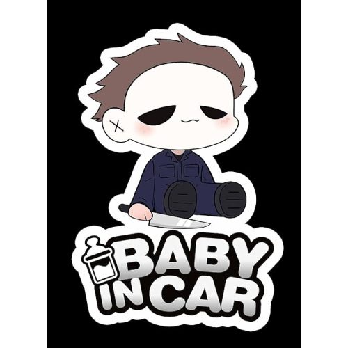 Baby Myers Baby in Car Baby on Board Safety Halloween Vinyl Sticker Decal Printed 6.5x4.7 Inch AG-689