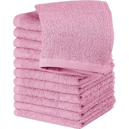 Utopia Towels 12 Pack Cotton Washcloths Set - 100% Ring Spun Cotton, Premium Quality Flannel Face Cloths, Highly Absorbent and Soft Feel Fingertip Towels (Pink)