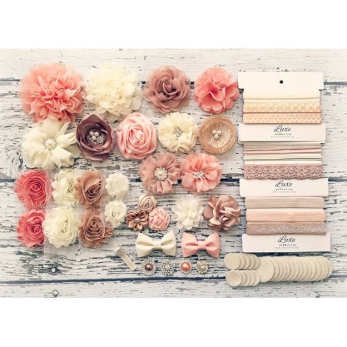 DIY Baby Headband Making Kit Peach Beige Ivory Champagne