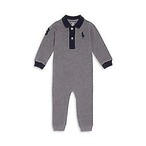 Ralph Lauren Baby Boys Infant Big Pony Mesh Polo Coverall (Grey, 6 Months)