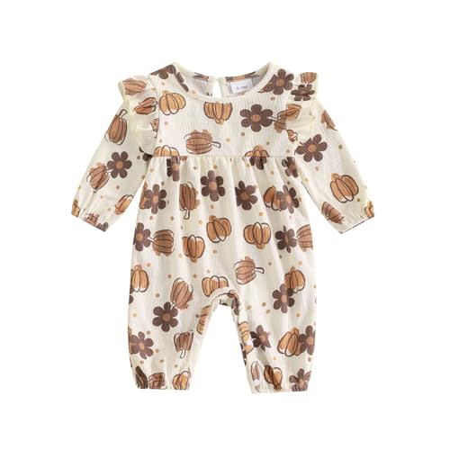 Kuriozud Baby Girl Plaid Outfit Long Sleeve Ruffle Romper Jumpsuit Christmas Outfit Newborn Girl Fall Clothes