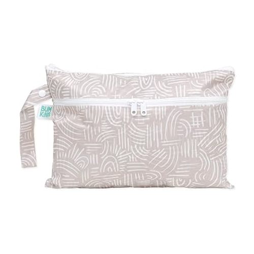 Bumkins Waterproof Wet Dry Clutch Bag for Baby, Travel, Swim Suit, Cloth Diapers, Pump Parts, Pool, Gym Clothes, Toiletry, Hook to Stroller, Daycare, Zip Reusable Bag, Packing Pouch, Boho Beige - Clutch Wet Dry - D3 Wander-CL