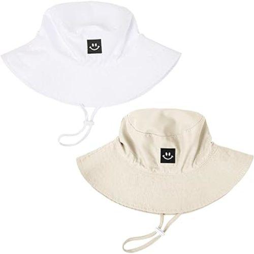 Baby Toddler Sun Hat,Kids Summer Smile Face UPF 50+ Beach Bucket Hat for Boys Girls Children