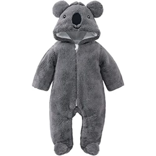 pureborn Newborn Baby Fleece Footed Jumpsuit Hooded Pramsuit Winter Snowsuit for Infant Boys Girls 0-12 Months