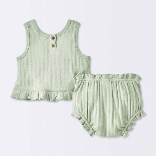 Baby Girls' Pointelle Knit Tank Top & Bloomer Set - Cloud Island™ Green Newborn