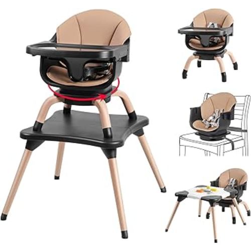 Baby High Chair, 7 in 1 Convertible High Chairs for Babies and Toddlers, Kids Learning Table, Building Block Table, Toddler Dining Chair with 360° Rotating Seat, 5-Point Safety Harness (Black)