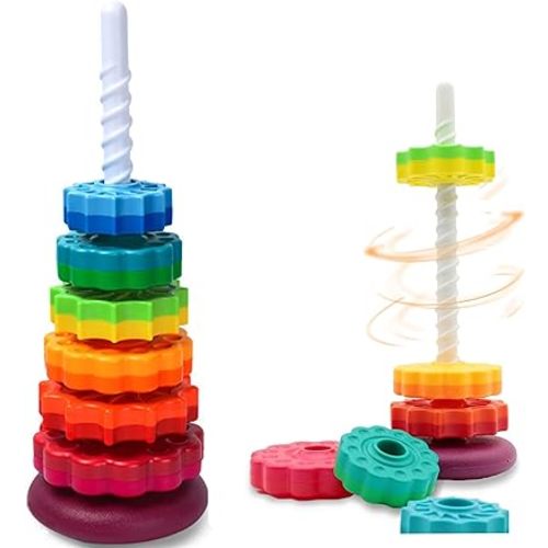 FineSource Spinning Stacking Toys-Spin Toys ABS Plastic and Color Rainbow Design,Focus on Children Educational Kids Brain Development Toys Free Family Games for Birthday Gifts