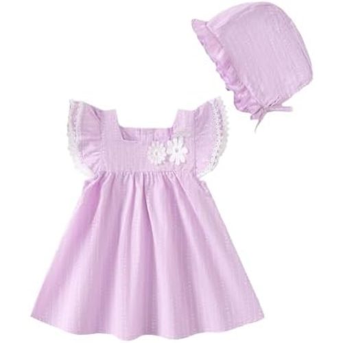 Kucnuzki Baby Girl Clothes Toddler Girls Summer Dress Ruffle Fly Sleeve Casual Sundress Square Neck Cute Outfit for Kids