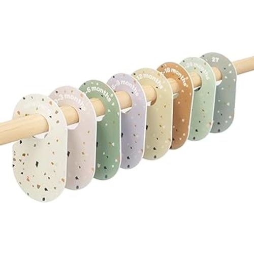 3 Sprouts Baby and Toddler Hanger Closet Dividers Set of 8 - Durable Nursery Closet Organizer for Baby Clothes by Size/Age for Infant to Toddler, Boy & Girl - Terrazzo