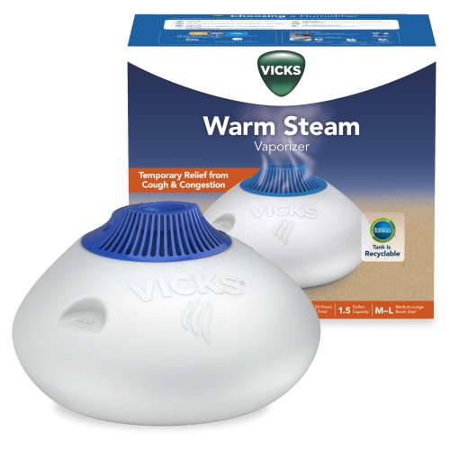 Vicks Warm Mist Relief Steam Vaporizer Humidifier for 600 sq ft, White, V150RYUPC