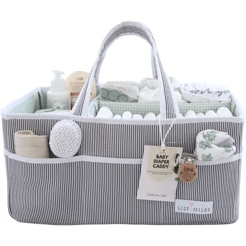 Lily Miles Baby Diaper Caddy - Large Organizer Tote Bag for Baby essentials Boy or Girl - Baby Shower Basket - Nursery Must Haves - Registry Favorites - Newborn Caddie Car Travel