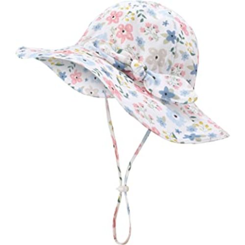 Baby Girl Sun Hat with UPF 50+, Wide Brim Strap Outdoor Bucket Hat