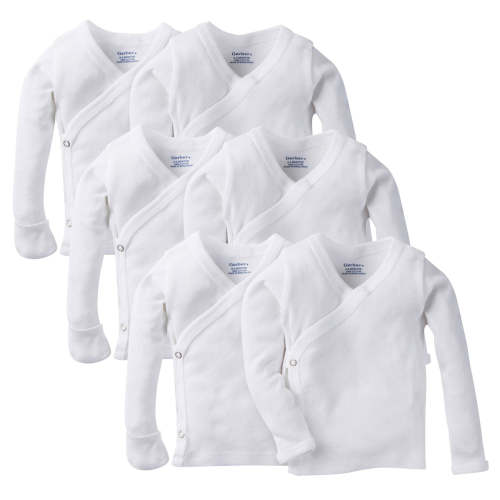 6-Pack Baby White Long-Sleeve Side-Snap Mitten-Cuff Shirts – Gerber Childrenswear
