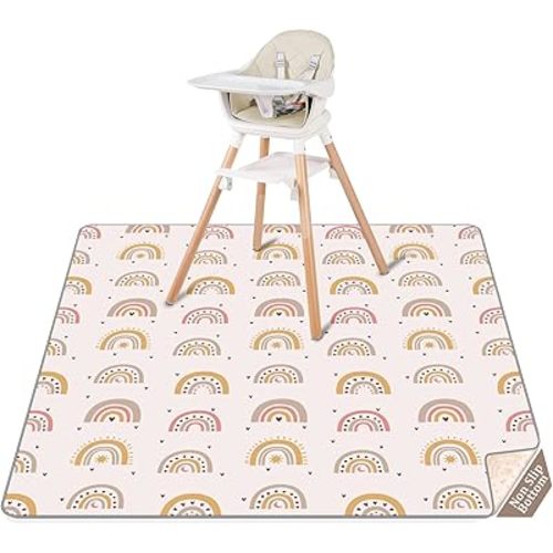 CLYMENE Splat Mat for Under High Chair | 51x51 Inch Anti-Slip Baby Splash Mat | Waterproof & Washable Spill Mat for Highchair Floor and Infant Play (Boho Rainbow)