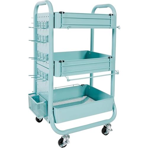 Simply Tidy Gramercy Teal Metal Rolling Cart Customizable Storage Cart for Crafting Supplies, Home, Office, and School Organization - 1 Pack