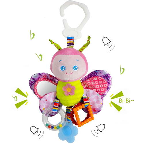 Ludolm Baby Stroller Toy and Car Seat Toy for Infant with Teether Hanging Rattle Toys Clip on Stroller Toy Soft Plush Baby Toys for Boys and Girls 3-12 Months