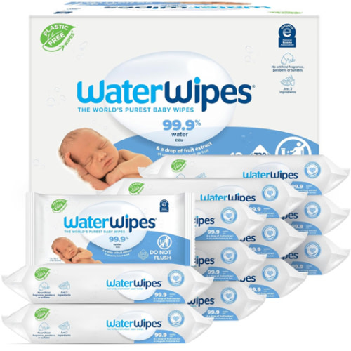 WaterWipes Lot de 720 lingettes originales sans plastique, 99,9 % à base d'eau, non parfumées et hypoallergéniques pour les peaux sensibles, l'emballage peut varier