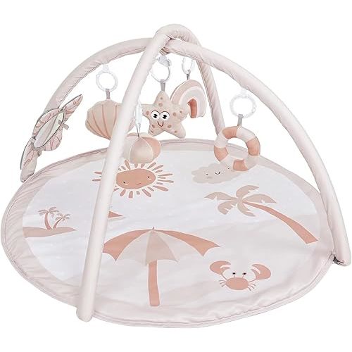 Baby Gym and Infant Play Mat, Sensory and Motor Skill Development Language Discovery Activity Gym, Non Slip Washable Playmats for Babies to Toddlers (Beach Theme)
