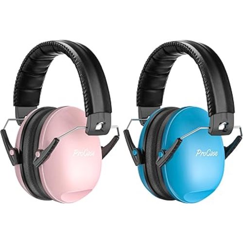 ProCase Noise Cancelling Headphones for Kids Toddler, SNR 27dB Noise Reduction Ear Muffs, Hearing Protection for Monster Jam, Concerts, Fireworks, Shooting, Air Show -2 Pack, Blue & Lightpink
