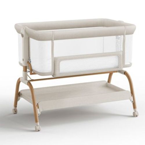 Babybond Baby Bassinet 3 In 1 Bedside Sleeper With Soft Mattress And Sheet, 6 Height Adjustable Baby Sleeper,bedside Crib For Infants,woodgrain