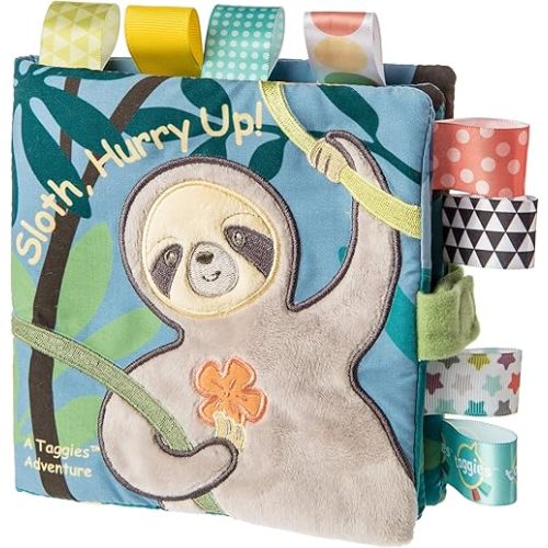 Taggies Touch & Feel Soft Cloth Book with Crinkle Paper & Squeaker, Molasses Sloth