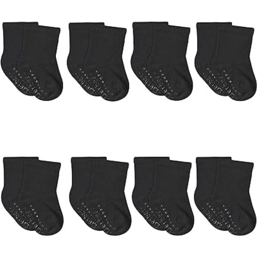 Gerber Baby 8-Pack Wiggle-Proof Jersey Crew Socks - 0-6 Months - Black