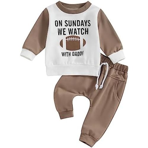 Karuedoo Toddler Baby Boy Girl Football Outfit On Sundays We Watch Football with Daddy Sweatshirt Pants Set 2Pcs Fall Clothes