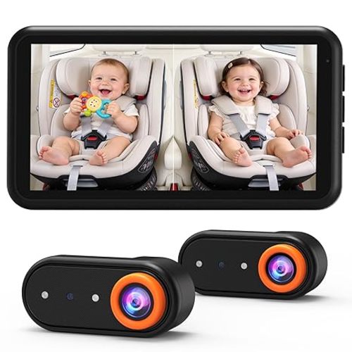 BM2 PRO Dual Baby Car Camera, 5.2" 1080P HD Display for Rear-Facing Car Seats, IR Night Vision, Anti-Shake Mount, Easy Install – Ideal for Parents with 2 Kids and Pets