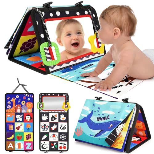 URMYWO Tummy Time Toys - Black and White Baby Toys - Baby Mirror - High Contrast Baby Toys for Newborn Brain Development - Infant Sensory Toy 0-3-6-12 Months - Visual Stimulation Montessori Toy Gift