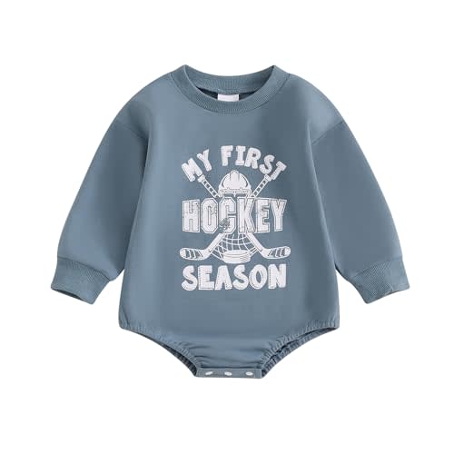 Newborn Hockey Outfit Baby Boy Girl My First Hockey Season Bubble Romper Long Sleeve Jumpsuit Infant Winter Clothes