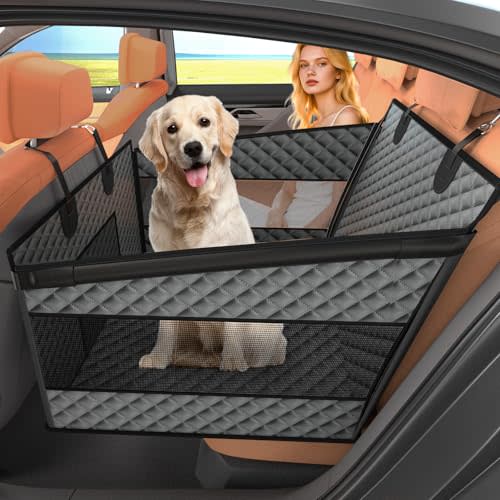 Instraella Dog Car Seat for Large Dogs, Back Seat Extender for Dogs, Foldable Pet Car Seat with Waterproof Oxford Fabric and Non-Slip Bottom, All-Around Protection and Strong Support, Grey