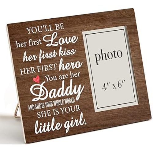 Daddy Gift for New Dad Daddy-to-be from Unborn Baby Girl Wooden Picture Frame, Daddy Little Girl Wood Photo Frame Gifts for First Father's Day Gender Reveal, Tabletop and Wall Mounting, 4x6 Inch Photo