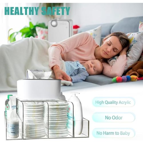 Diaper Caddy, Baby Changing Table Organizer, Detachable Clear Acrylic Diaper Storage for Wipe Dispenser, Wipe Warmer and other Diapering Essentials - Transparent - 16.4x6x8.6