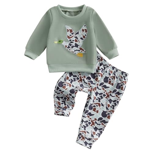 Ayalinggo Toddler Baby Girl Boy Outfit Long Sleeve Mallard Duck Crewneck Sweatshirt Pullover Camouflage Pant Set Fall Winter