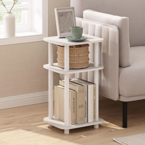 Just 13.15 in. White/White Rounded Rectangle Wood End Table