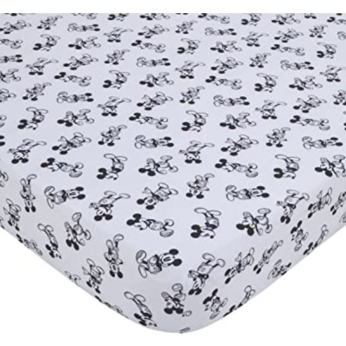 NoJo Disney Mickey Mouse - Timeless Mickey White & Black Polyester Fitted Crib Sheet, Black, White